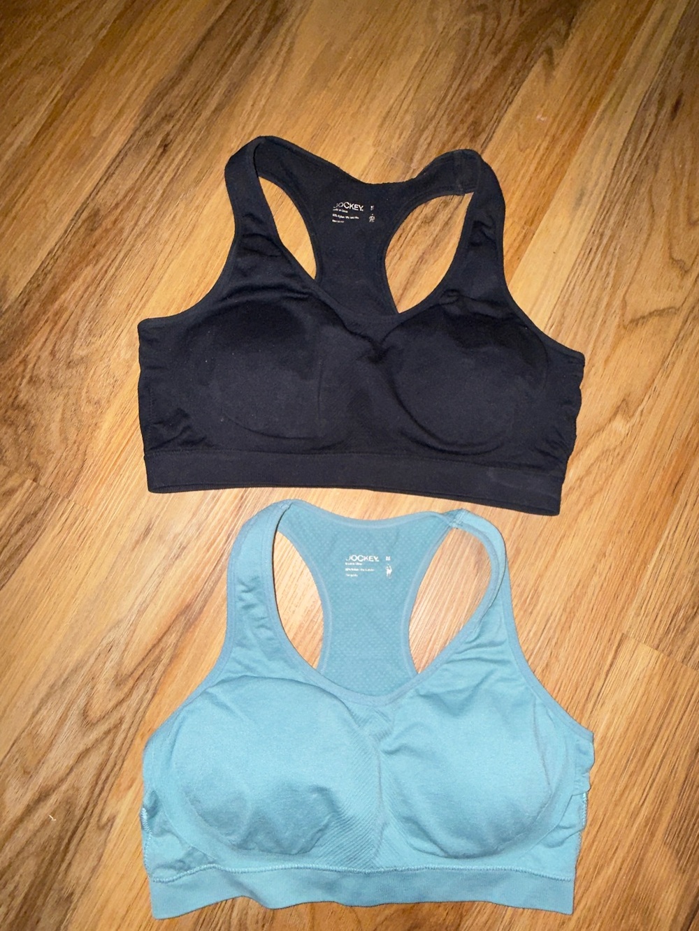 Jockey Racerback Sports Bras in Black and Light Teal